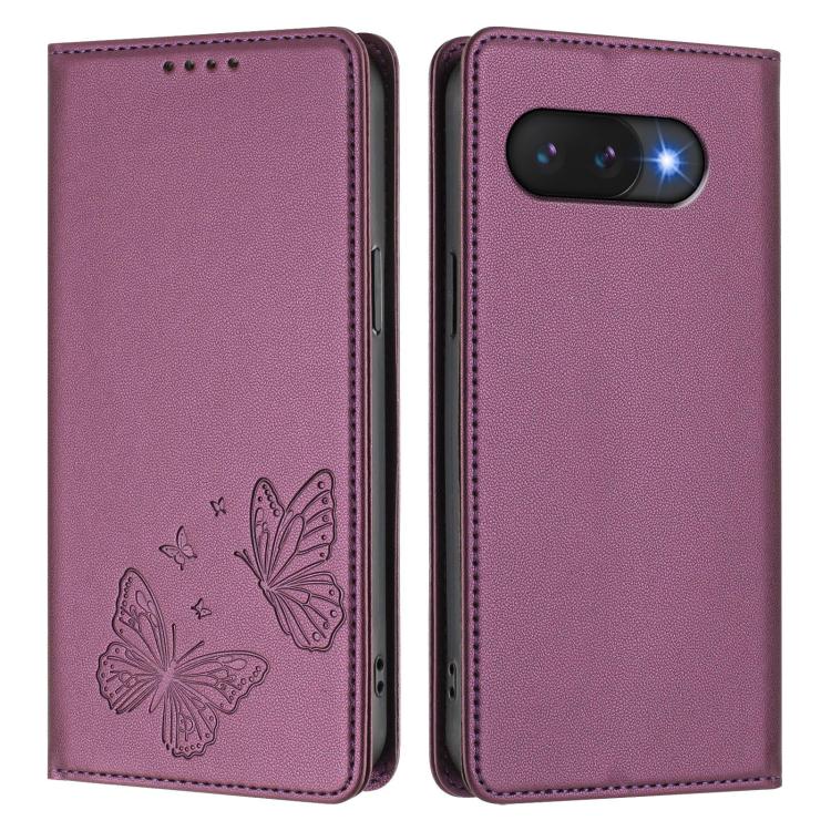 For Google Pixel 9a Strong Magnetic Dual Butterfly RFID Vegan Leather Phone Case
