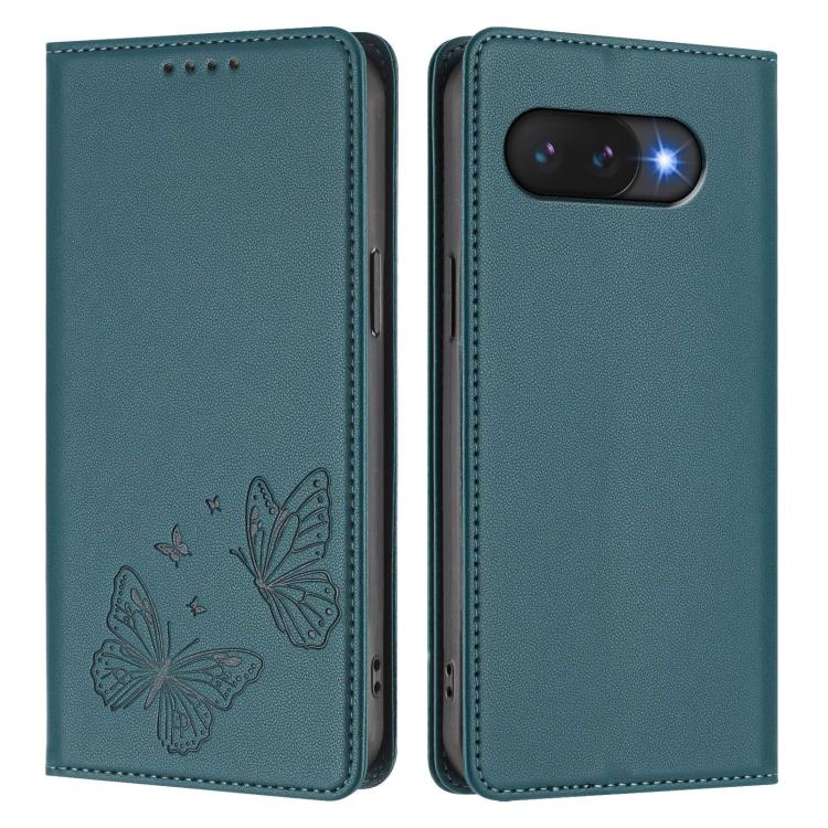 For Google Pixel 9a Strong Magnetic Dual Butterfly RFID Vegan Leather Phone Case