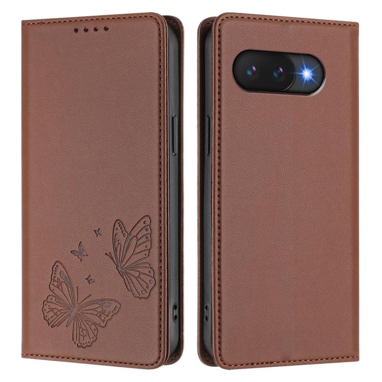 For Google Pixel 9a Strong Magnetic Dual Butterfly RFID Vegan Leather Phone Case