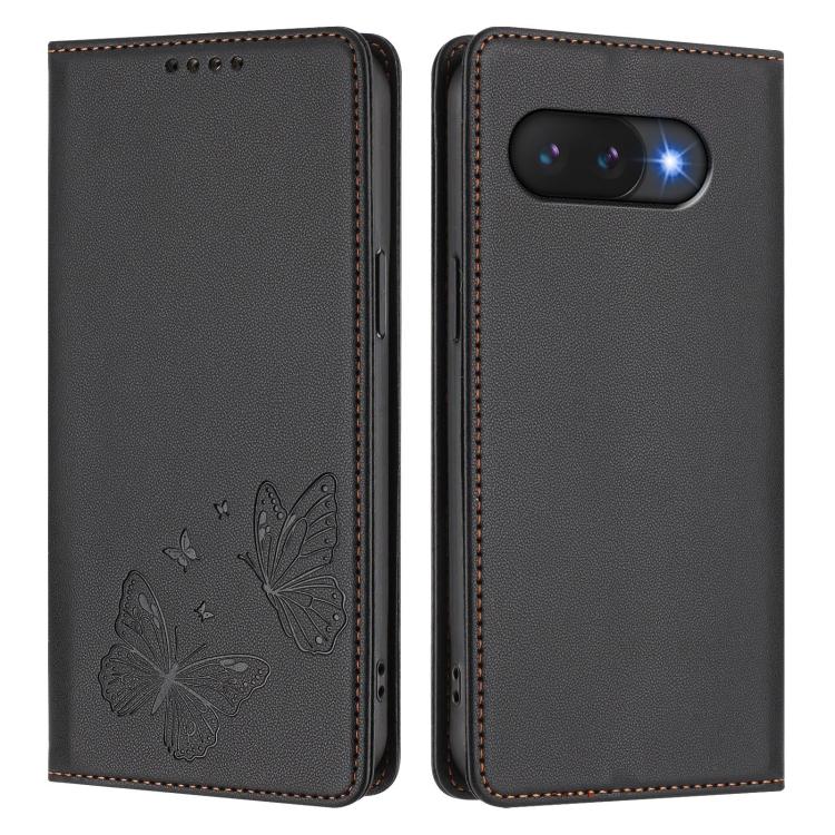 For Google Pixel 9a Strong Magnetic Dual Butterfly RFID Vegan Leather Phone Case