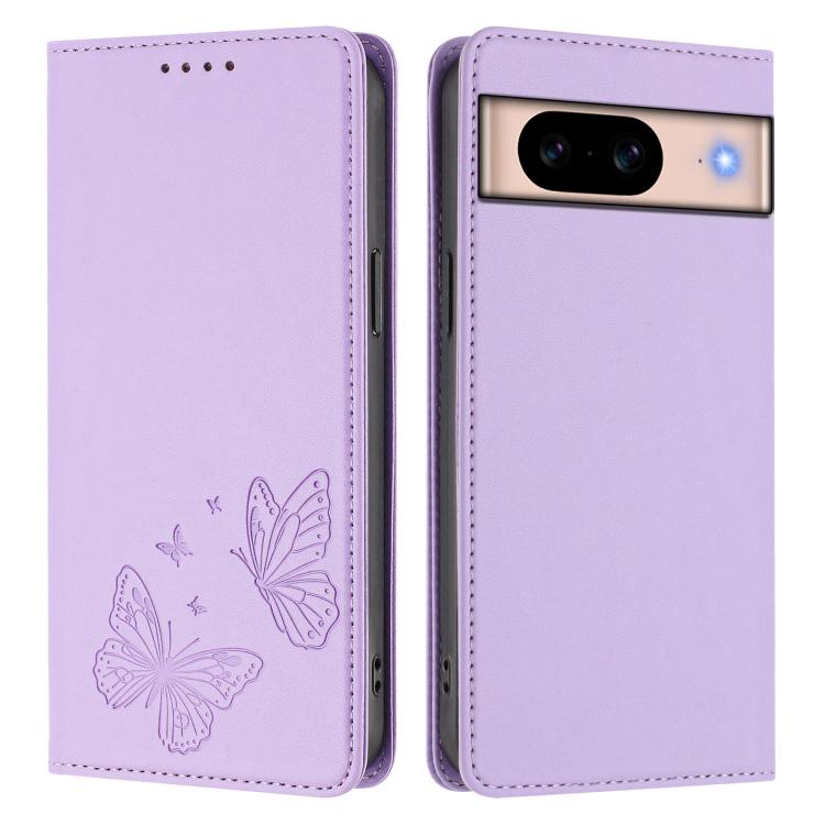 For Google Pixel 8a Strong Magnetic Dual Butterfly RFID Vegan Leather Phone Case
