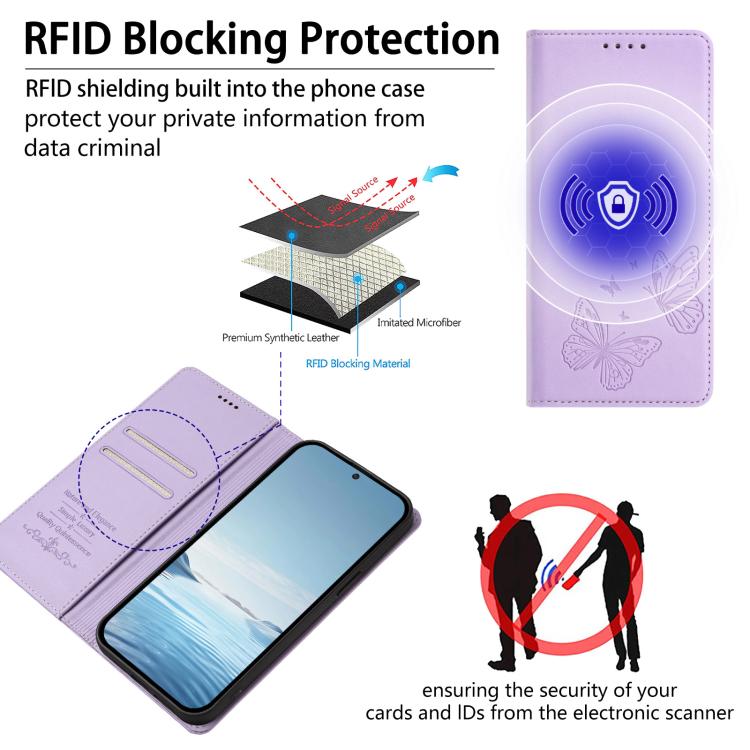 For Google Pixel 8a Strong Magnetic Dual Butterfly RFID Vegan Leather Phone Case