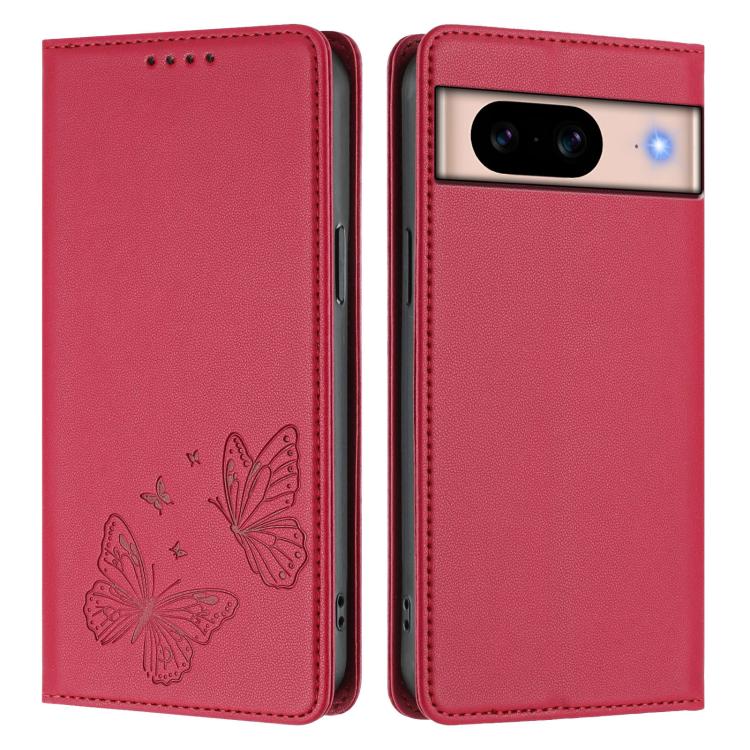 For Google Pixel 8a Strong Magnetic Dual Butterfly RFID Vegan Leather Phone Case
