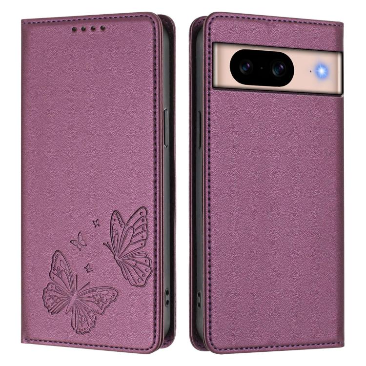 For Google Pixel 8a Strong Magnetic Dual Butterfly RFID Vegan Leather Phone Case