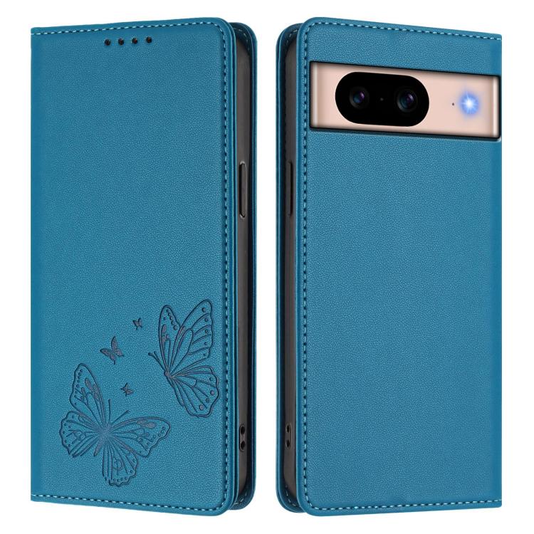 For Google Pixel 8a Strong Magnetic Dual Butterfly RFID Vegan Leather Phone Case
