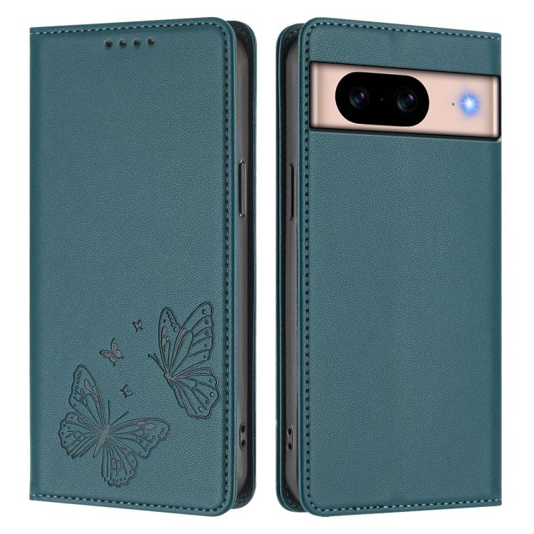 For Google Pixel 8a Strong Magnetic Dual Butterfly RFID Vegan Leather Phone Case
