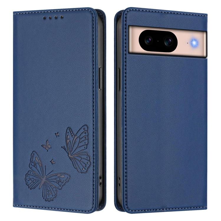 For Google Pixel 8a Strong Magnetic Dual Butterfly RFID Vegan Leather Phone Case