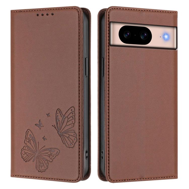 For Google Pixel 8a Strong Magnetic Dual Butterfly RFID Vegan Leather Phone Case
