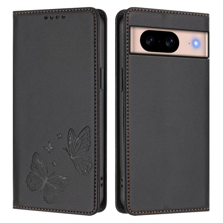 For Google Pixel 8a Strong Magnetic Dual Butterfly RFID Vegan Leather Phone Case
