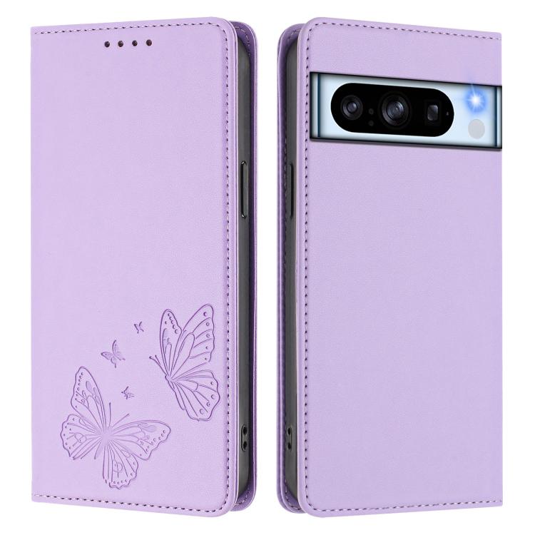 For Google Pixel 8 Pro Strong Magnetic Dual Butterfly RFID Vegan Leather Phone Case