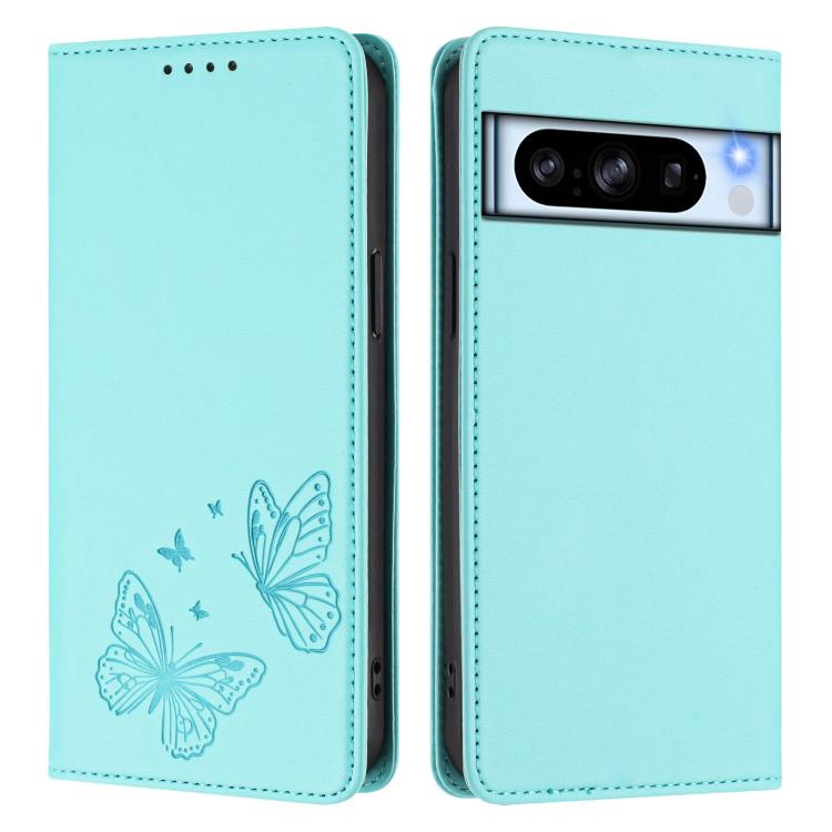 For Google Pixel 8 Pro Strong Magnetic Dual Butterfly RFID Vegan Leather Phone Case