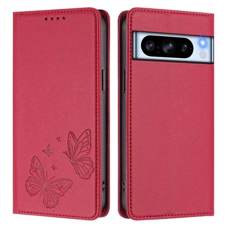 For Google Pixel 8 Pro Strong Magnetic Dual Butterfly RFID Vegan Leather Phone Case