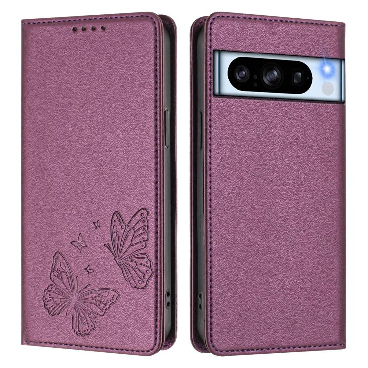 For Google Pixel 8 Pro Strong Magnetic Dual Butterfly RFID Vegan Leather Phone Case