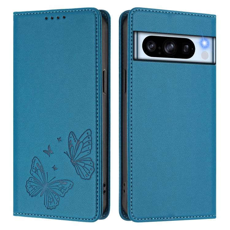 For Google Pixel 8 Pro Strong Magnetic Dual Butterfly RFID Vegan Leather Phone Case
