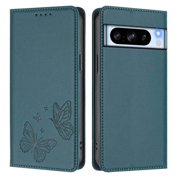 For Google Pixel 8 Pro Strong Magnetic Dual Butterfly RFID Vegan Leather Phone Case