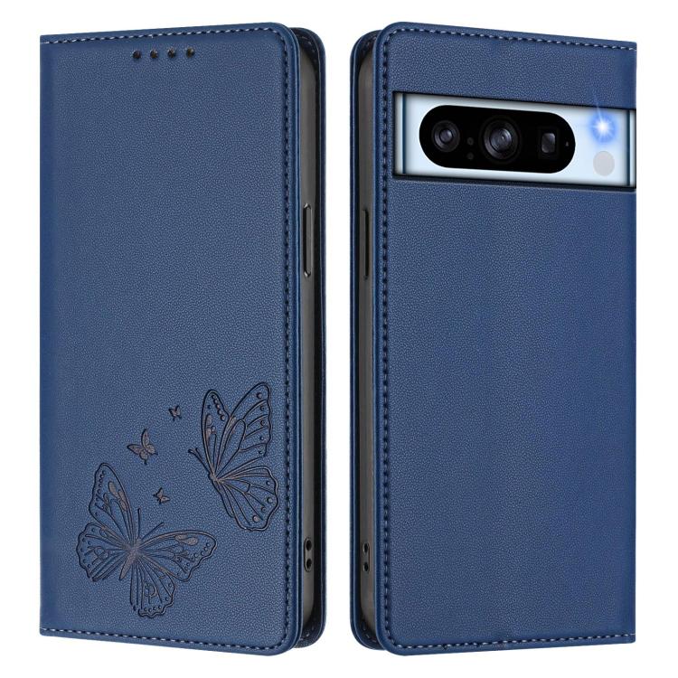 For Google Pixel 8 Pro Strong Magnetic Dual Butterfly RFID Vegan Leather Phone Case