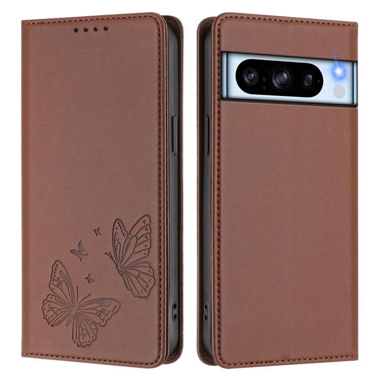 For Google Pixel 8 Pro Strong Magnetic Dual Butterfly RFID Vegan Leather Phone Case