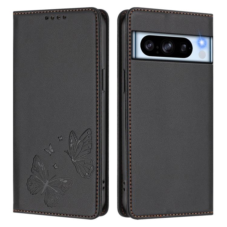 For Google Pixel 8 Pro Strong Magnetic Dual Butterfly RFID Vegan Leather Phone Case
