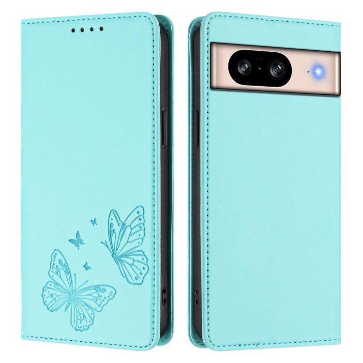 For Google Pixel 8 Strong Magnetic Dual Butterfly RFID Vegan Leather Phone Case