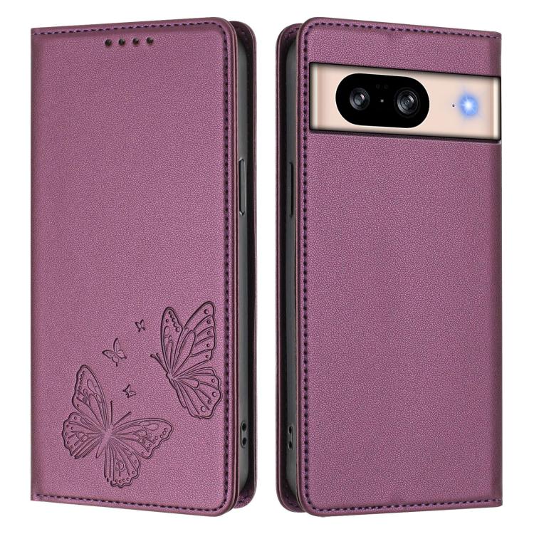 For Google Pixel 8 Strong Magnetic Dual Butterfly RFID Vegan Leather Phone Case