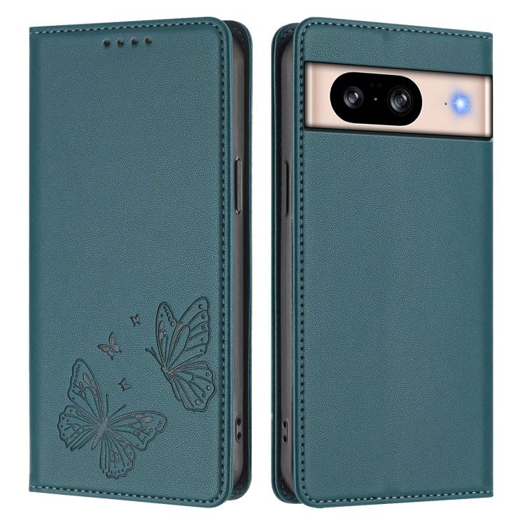 For Google Pixel 8 Strong Magnetic Dual Butterfly RFID Vegan Leather Phone Case