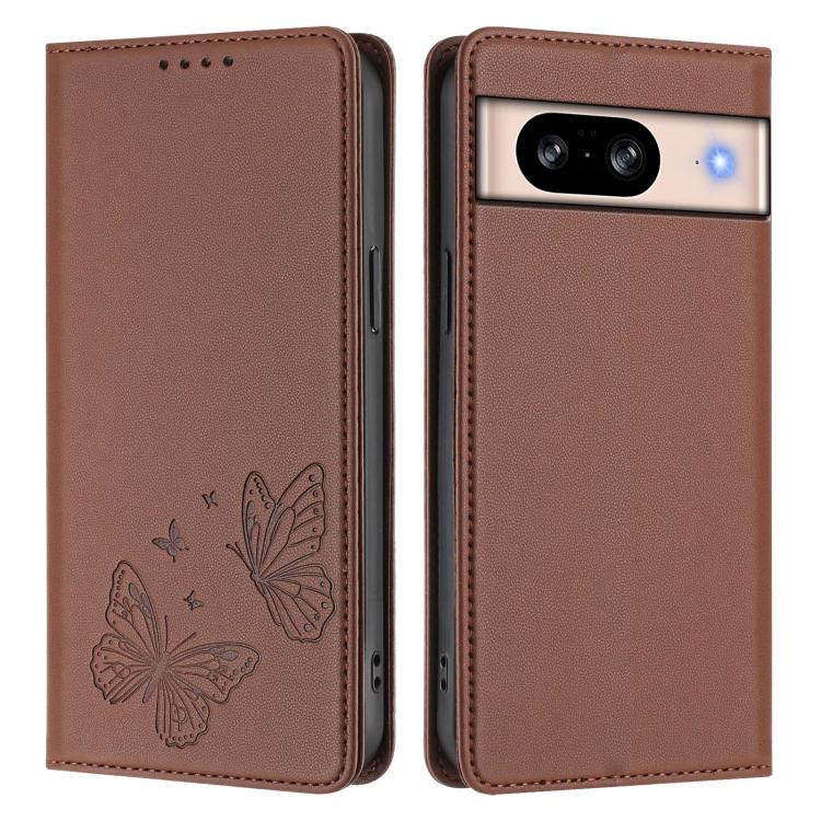 For Google Pixel 8 Strong Magnetic Dual Butterfly RFID Vegan Leather Phone Case