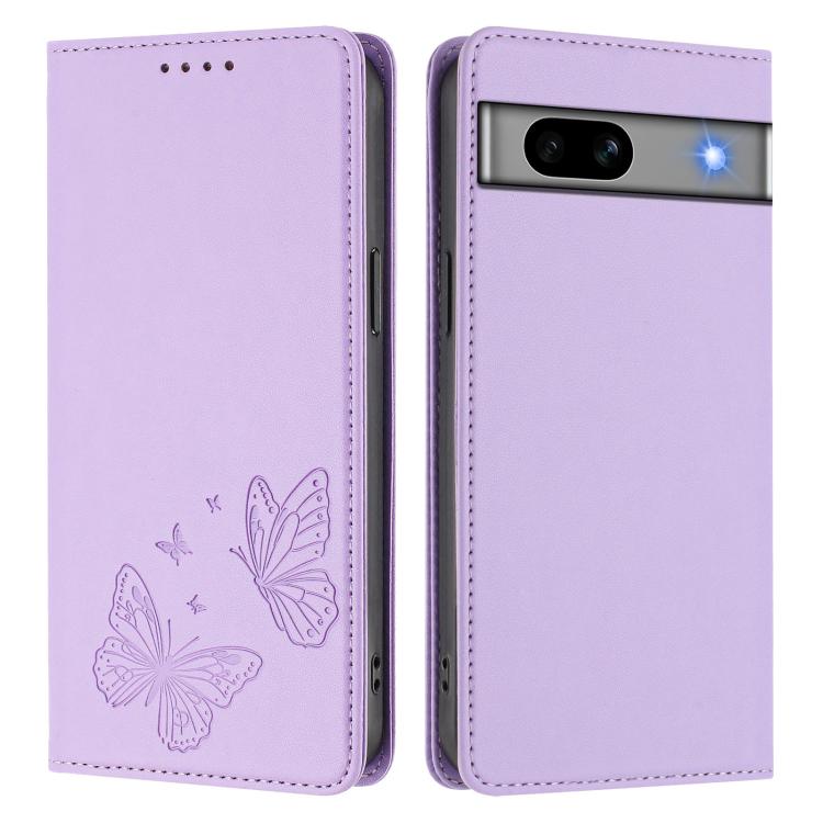 For Google Pixel 7a Strong Magnetic Dual Butterfly RFID Vegan Leather Phone Case