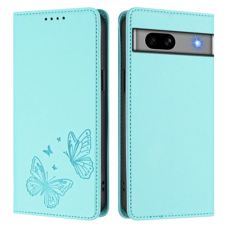 For Google Pixel 7a Strong Magnetic Dual Butterfly RFID Vegan Leather Phone Case