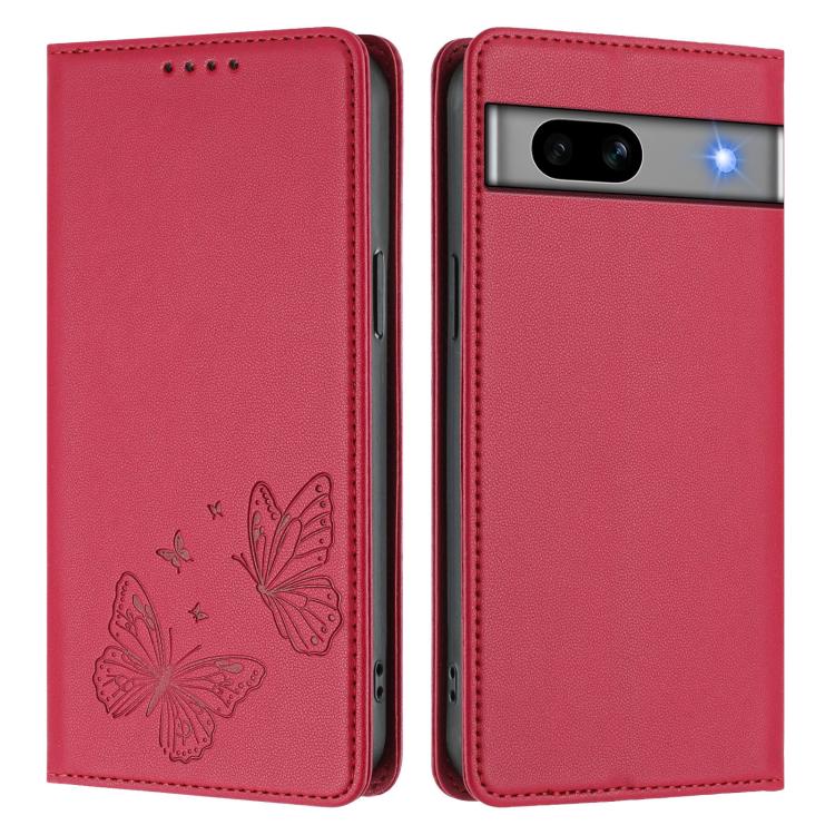 For Google Pixel 7a Strong Magnetic Dual Butterfly RFID Vegan Leather Phone Case