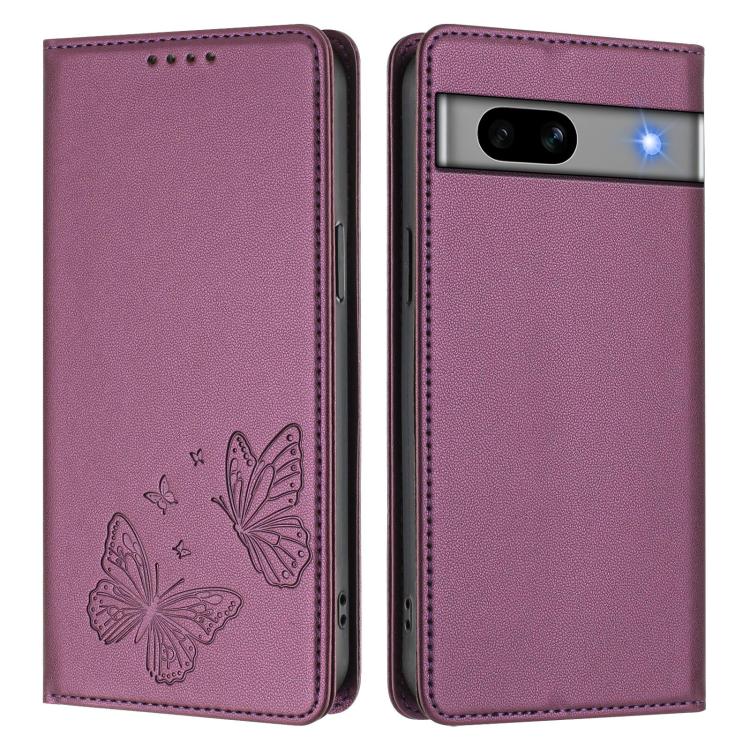 For Google Pixel 7a Strong Magnetic Dual Butterfly RFID Vegan Leather Phone Case