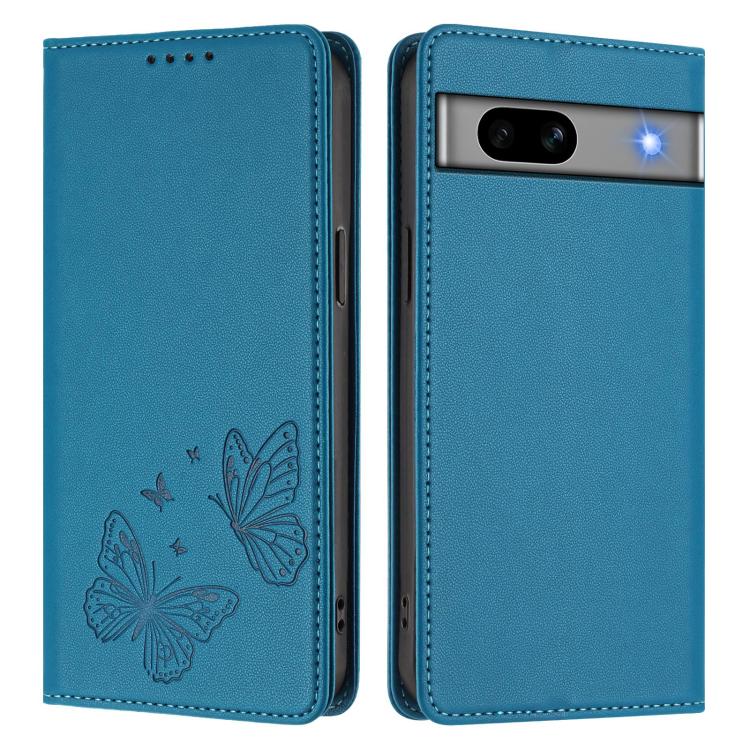 For Google Pixel 7a Strong Magnetic Dual Butterfly RFID Vegan Leather Phone Case