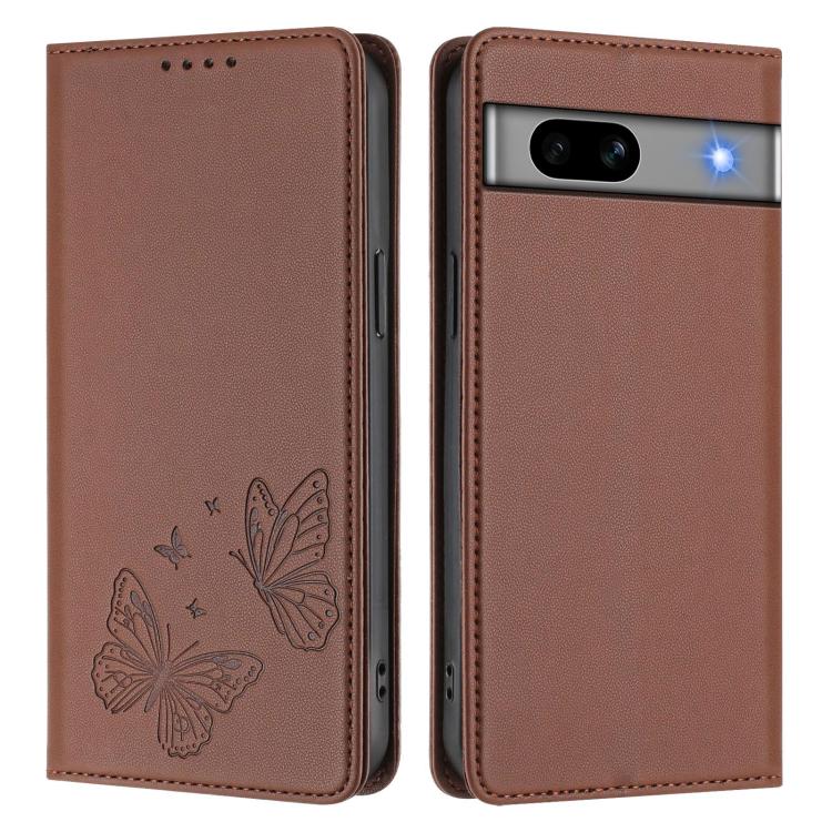 For Google Pixel 7a Strong Magnetic Dual Butterfly RFID Vegan Leather Phone Case