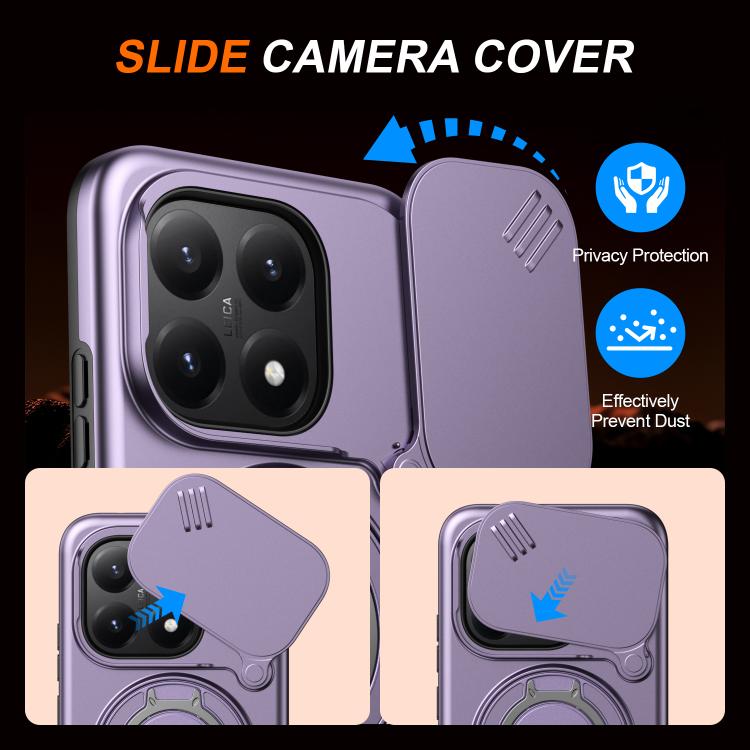 For Xiaomi 15T 5G Camera Sliding Shield Magnetic Rotation Holder Phone Case