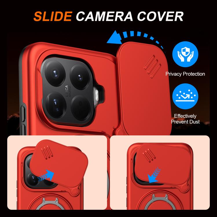 For Xiaomi 15T Pro 5G Camera Sliding Shield Magnetic Rotation Holder Phone Case