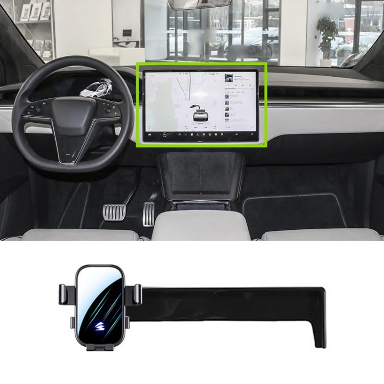 For Tesla Model X / Model S 23-24 17 inch Car Screen Phone Holder Mount with Extension Arm - Black