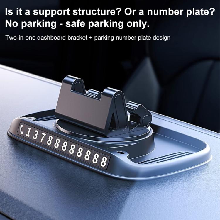 Car 3 in 1 Anti-Slip Storage Rotating Parking Number Plate Dashboard Phone Holder - Black