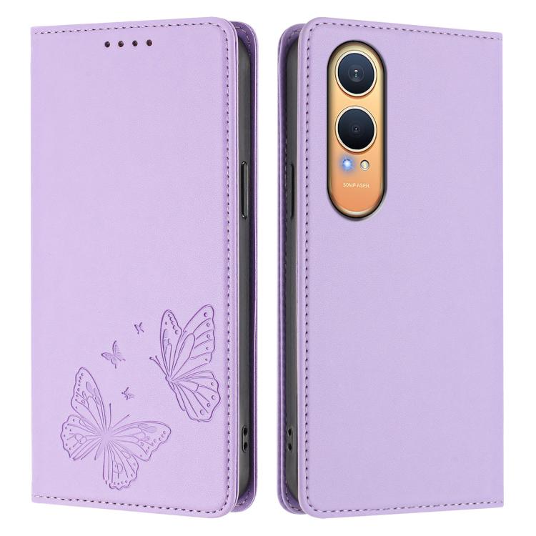 For OnePlus Nord CE4 Lite Strong Magnetic Dual Butterfly RFID Vegan Leather Phone Case