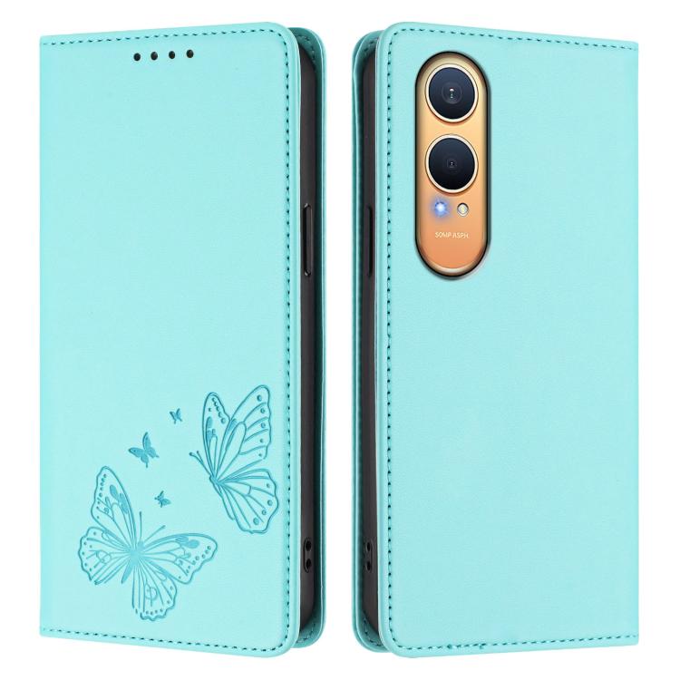 For OnePlus Nord CE4 Lite Strong Magnetic Dual Butterfly RFID Vegan Leather Phone Case