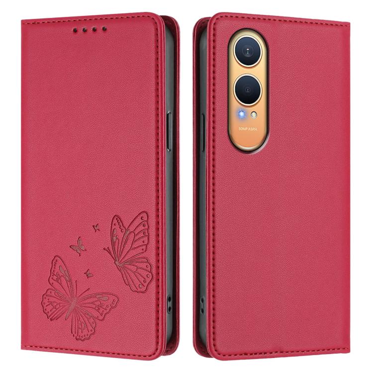 For OnePlus Nord CE4 Lite Strong Magnetic Dual Butterfly RFID Vegan Leather Phone Case