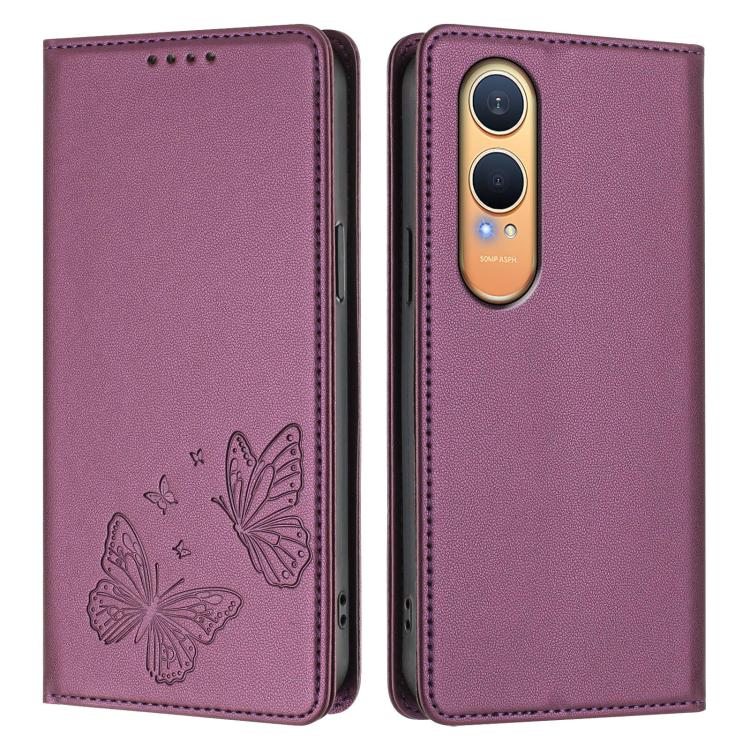 For OnePlus Nord CE4 Lite Strong Magnetic Dual Butterfly RFID Vegan Leather Phone Case