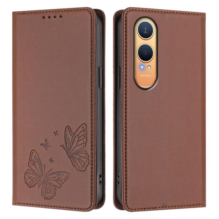 For OnePlus Nord CE4 Lite Strong Magnetic Dual Butterfly RFID Vegan Leather Phone Case