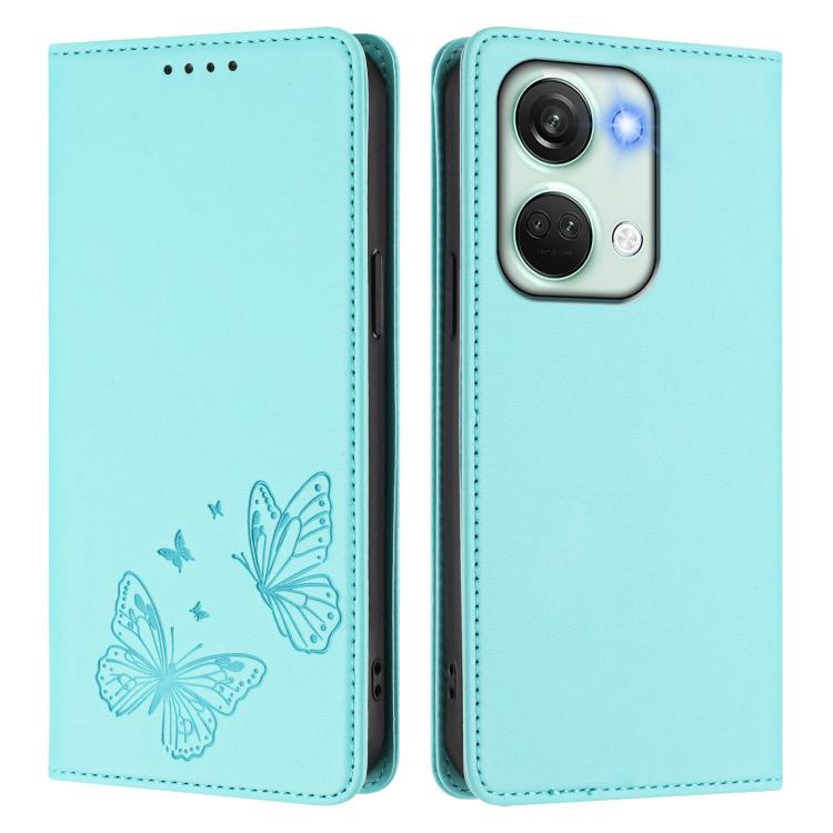 For OnePlus Nord 3 / OnePlus Ace 2V Strong Magnetic Dual Butterfly RFID Vegan Leather Phone Case