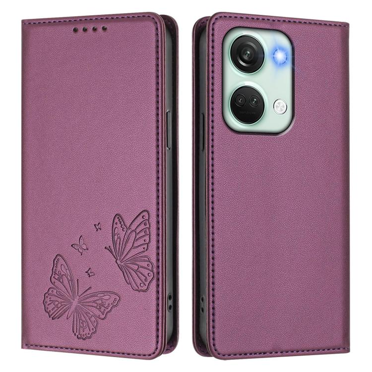 For OnePlus Nord 3 / OnePlus Ace 2V Strong Magnetic Dual Butterfly RFID Vegan Leather Phone Case