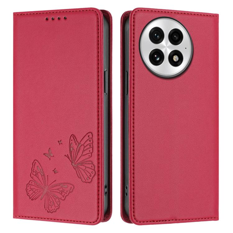 For OnePlus 13 Strong Magnetic Dual Butterfly RFID Vegan Leather Phone Case