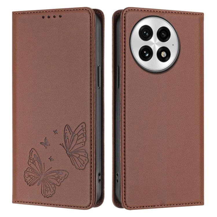 For OnePlus 13 Strong Magnetic Dual Butterfly RFID Vegan Leather Phone Case