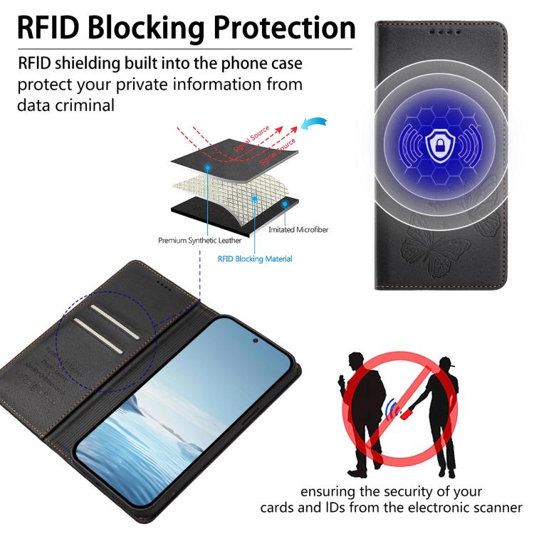 For OnePlus 13 Strong Magnetic Dual Butterfly RFID Vegan Leather Phone Case