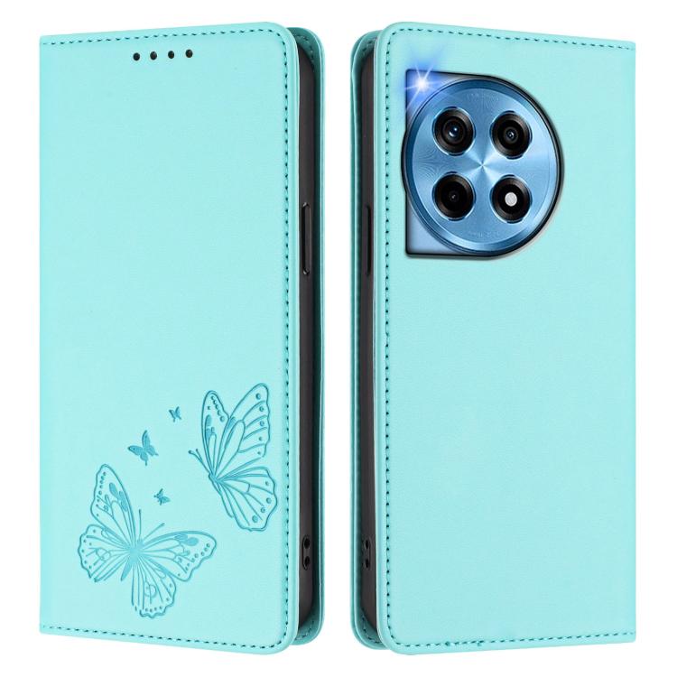 For OnePlus 12R / OnePlus Ace 3 Strong Magnetic Dual Butterfly RFID Vegan Leather Phone Case
