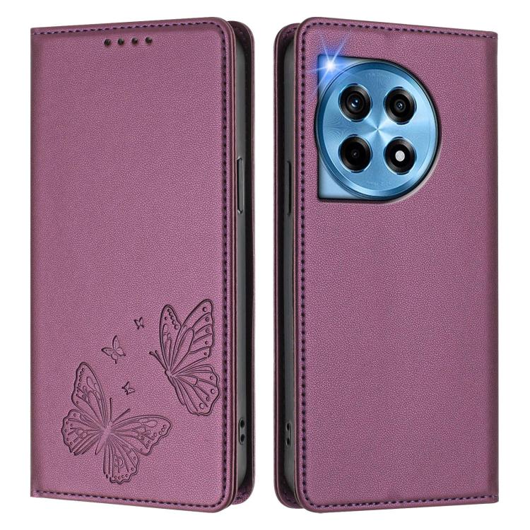 For OnePlus 12R / OnePlus Ace 3 Strong Magnetic Dual Butterfly RFID Vegan Leather Phone Case