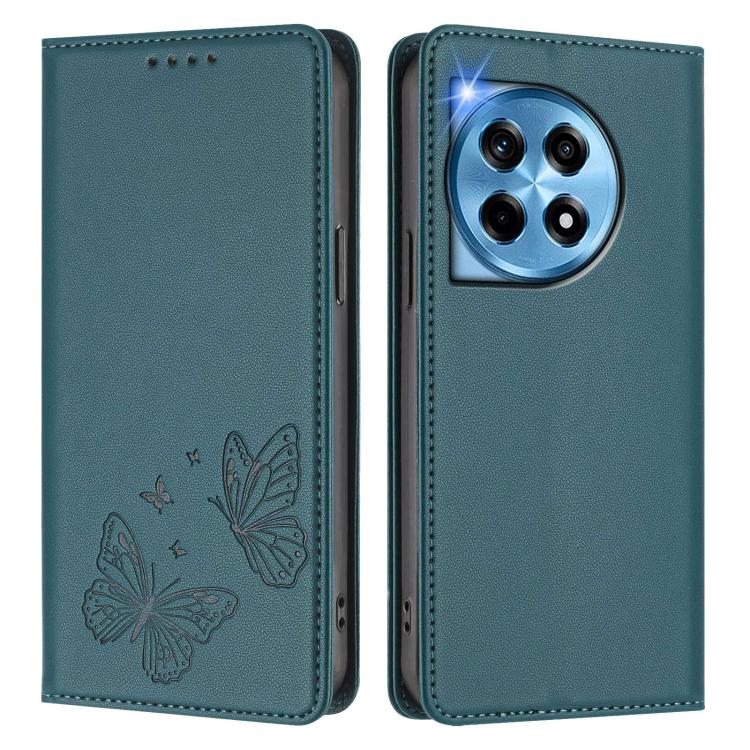 For OnePlus 12R / OnePlus Ace 3 Strong Magnetic Dual Butterfly RFID Vegan Leather Phone Case