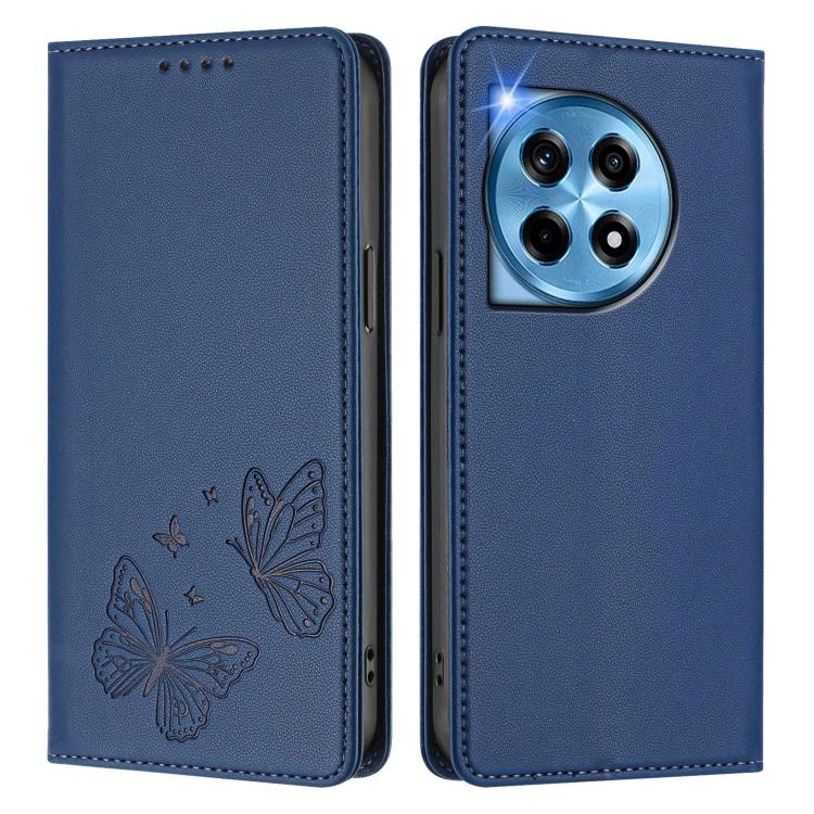 For OnePlus 12R / OnePlus Ace 3 Strong Magnetic Dual Butterfly RFID Vegan Leather Phone Case